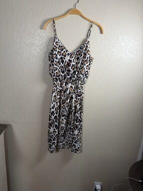 Socialite Leopard Print Midi Dress - White, Tan, Black